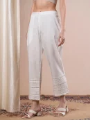 White Cotton Linen Straight Pants